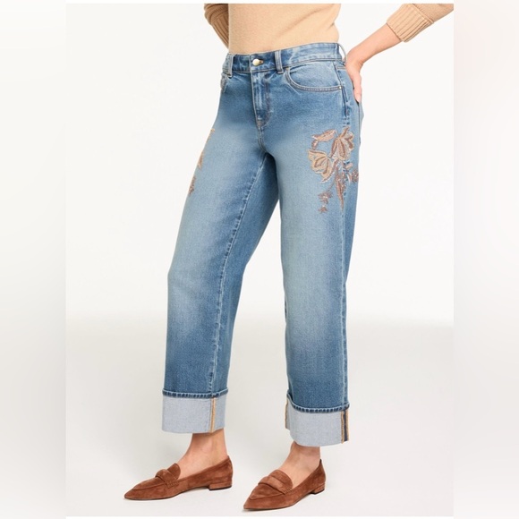 Talbots Denim - NWT Talbots STRAIGHT ANKLE‎ CUFF EMBROIDERED JEANS - AUTUMN WASH SIZE 6